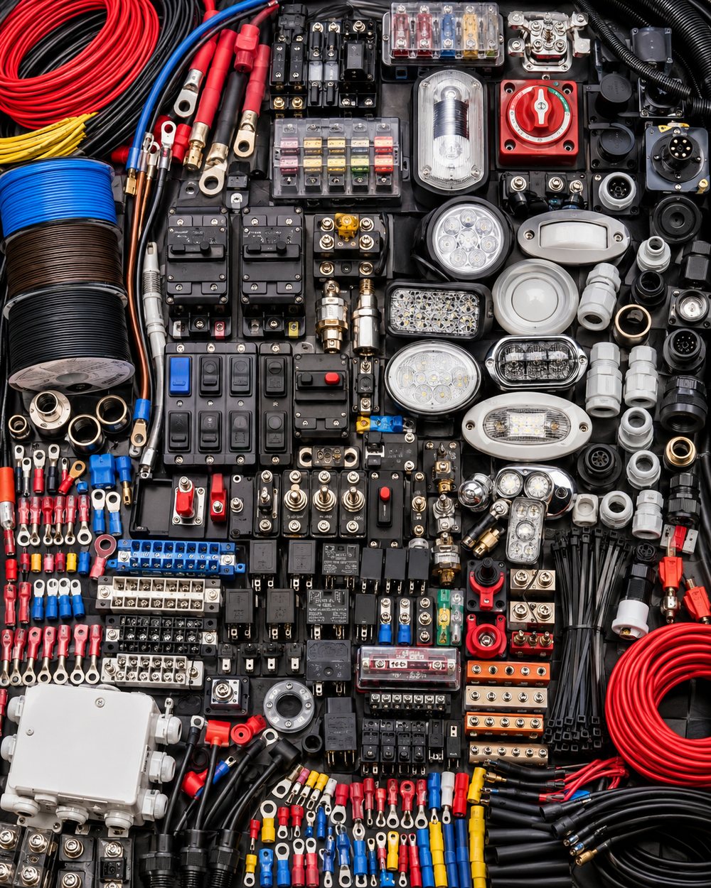 Marine electrical and electronic stores — cables, switchgear and instruments in a ship's store room